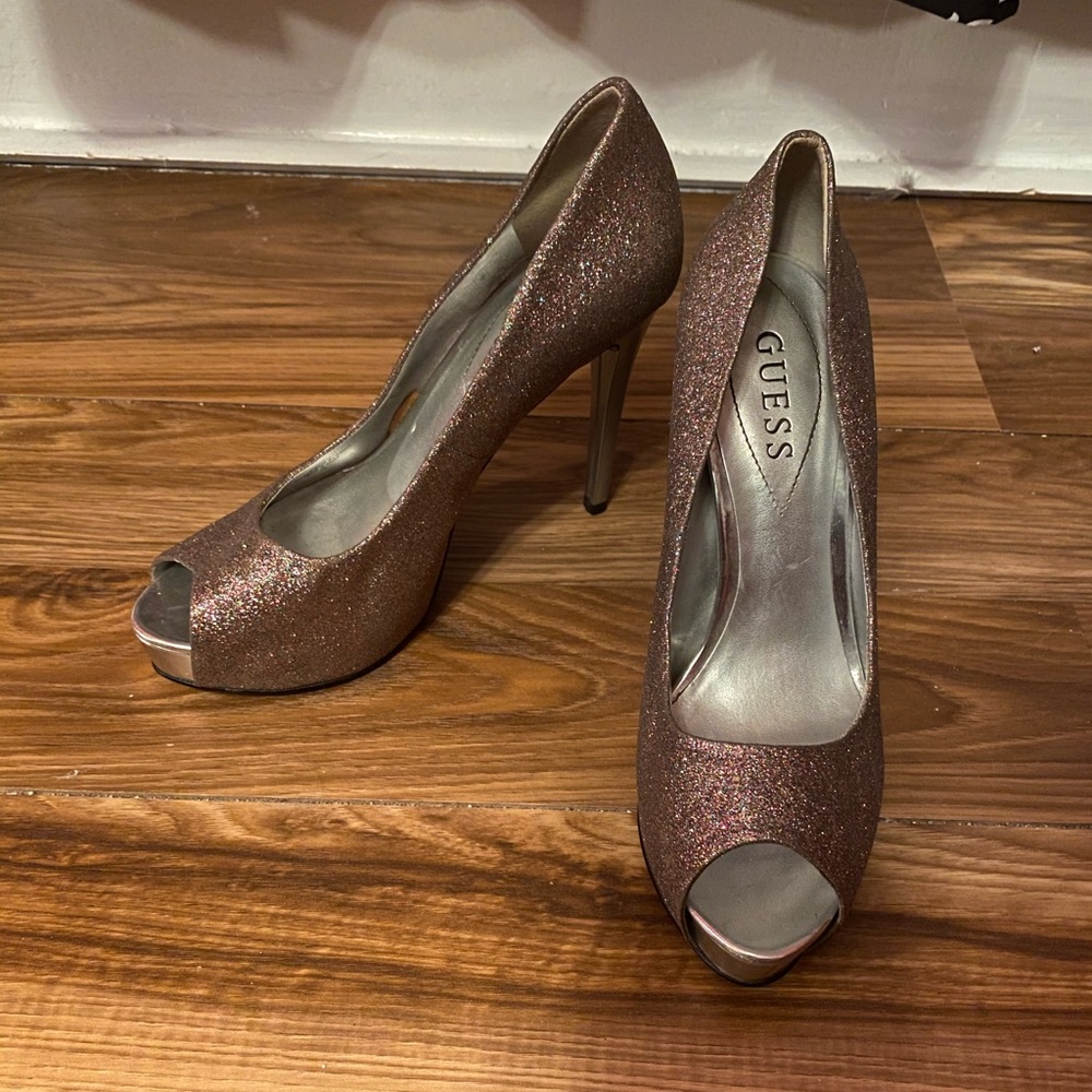 Guess sparkly open toed heels